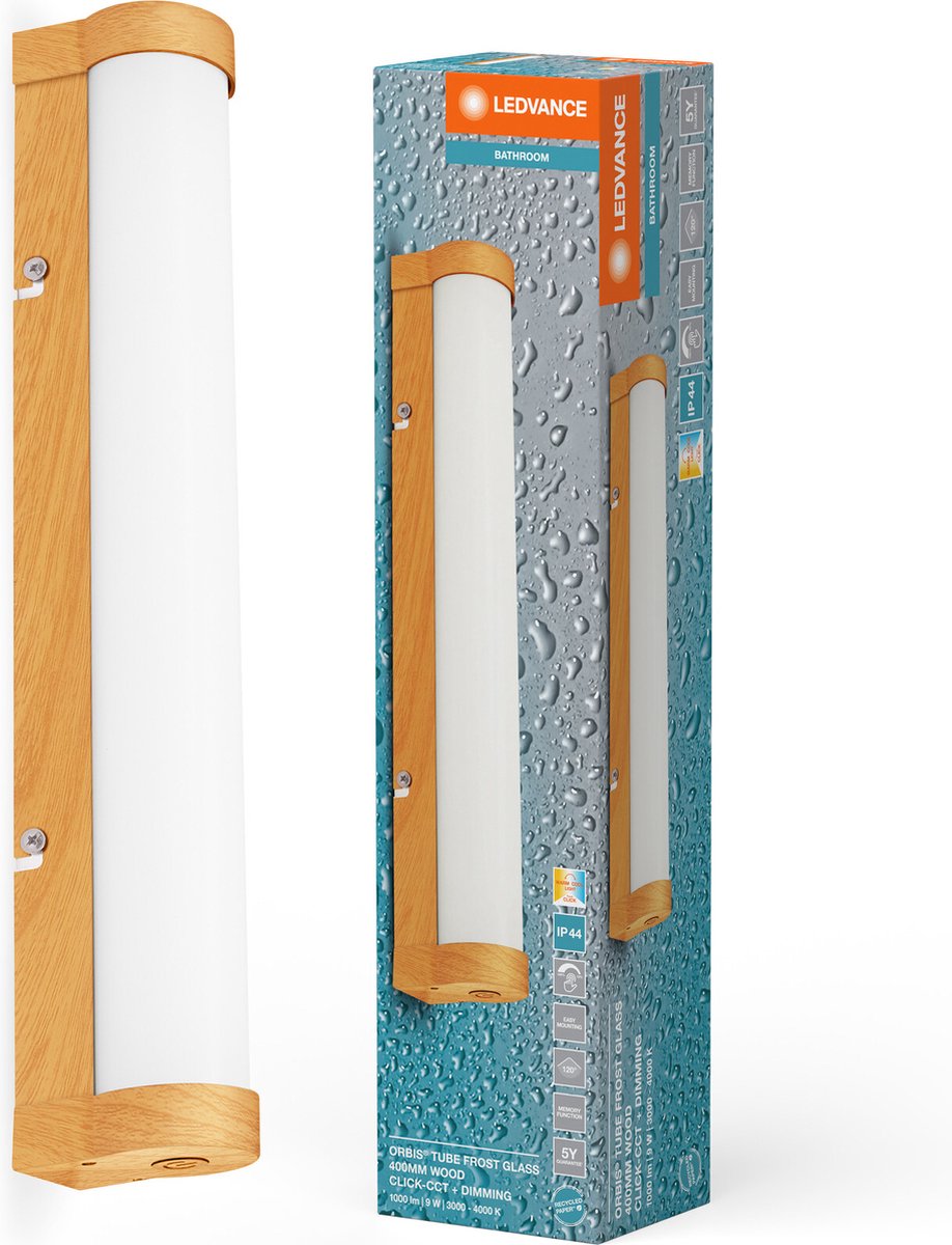 Applique/miroir LEDVANCE ORBIS - Verre dépoli/décor bois - 12W - 1200lm - 3000/4000K - Diamètre