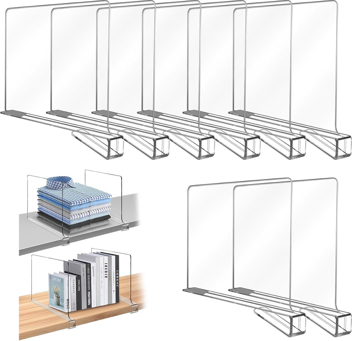 Goodivery ® Set van 8 Transparante Acryl Plankverdelers voor Efficiënte Organisatie van Kasten en Boekenplanken