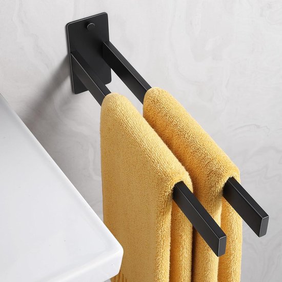 GROHE Start Cube, 409752430 Handdoekring zonder boren (handdoekhouder hoekig, voor lijmen of boren, incl. schroeven en pluggen, zonder lijm, 5 kg belastbaar, verborgen bevestiging), hoekig, zwart