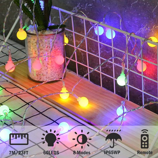MOLVCE Lichtsnoer voor buiten, stroom, 10 m, 100 leds, lichtketting met kristallen bollen, voor buiten, waterdicht, met stekker, 8 modi en timer, voor