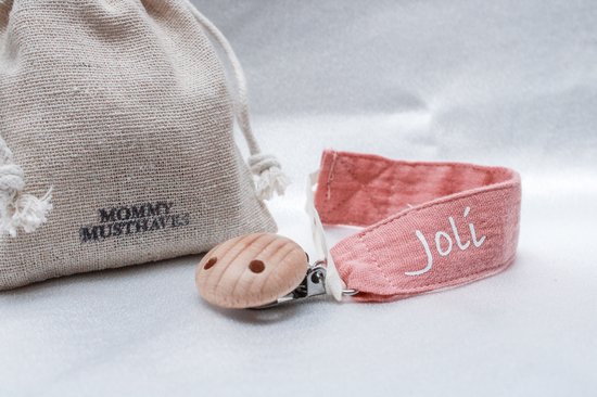 Speenkoord met naam - katoen - roze - houten knop - speenketting met naam - baby - gepersonaliseerd kraamcadeau - stof - jongen - meisje - fopspeen - accessoires baby - katoen - Roze - ZIE BESCHRIJVING VOOR HET DOORGEVEN VAN DE NAAM van Merkloos — afbeelding 3
