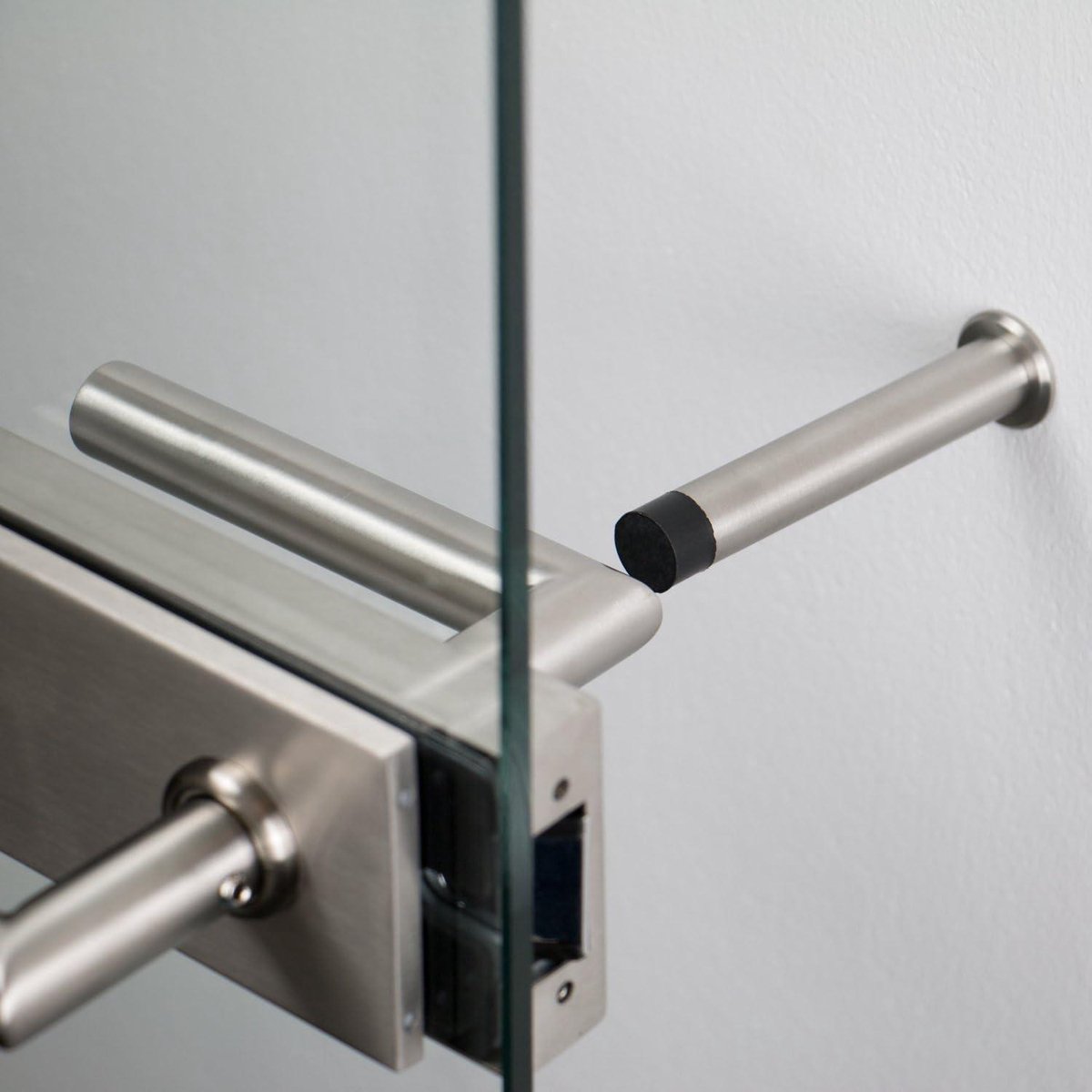 Roestvrijstaal lange wandstop met rubberbuffer - wandmontage Ø25cm H:10cm - wandbuffer met bevestigingsmateriaal