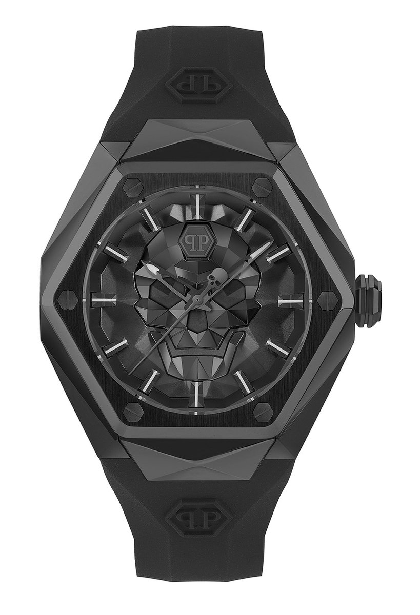 Philipp Plein The $Kull Spikes PWPWA0324 Horloge - Siliconen - Zwart - Ø 45 mm