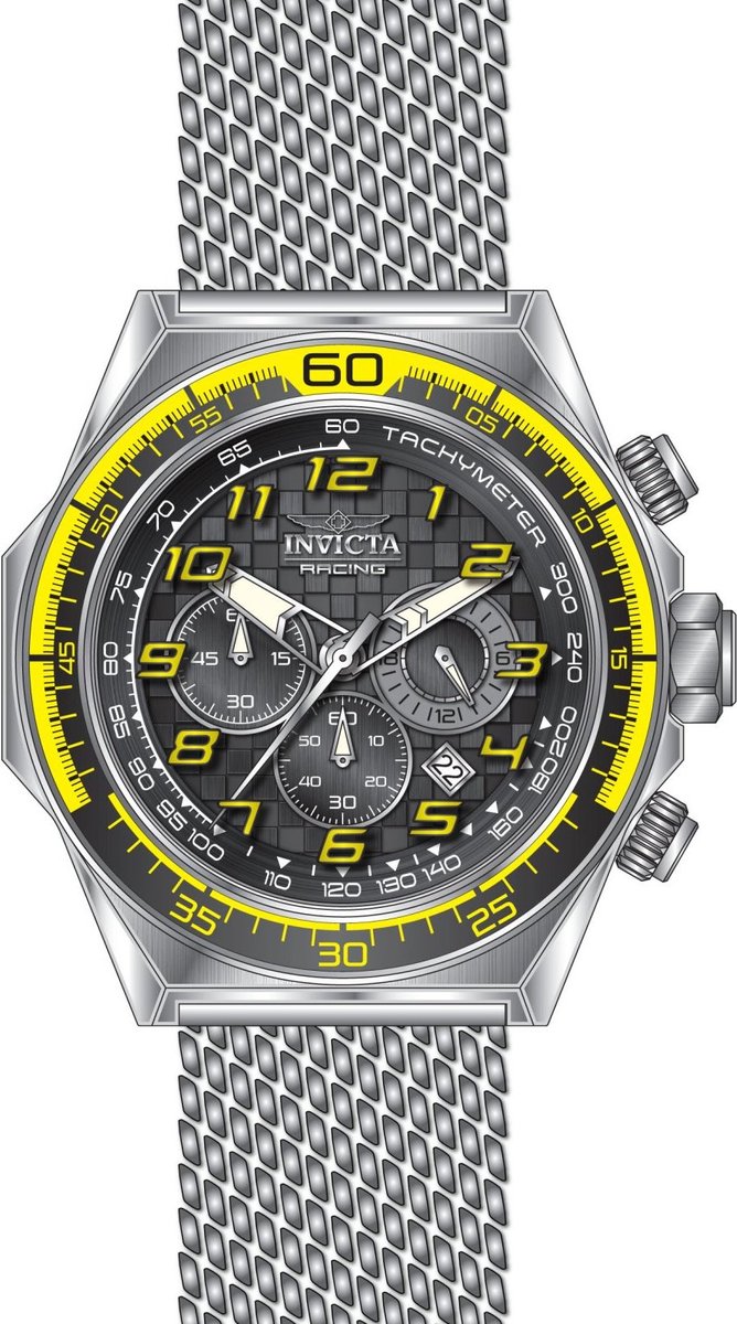 Invicta Racing 47899 Heren Horloge - Waterdicht - Analoog - Quartz Uurwerk - Roestvrij Staal met zwarte Wijzerplaat - 50mm