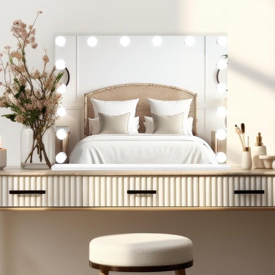 Kaptafelset - 110 x 40 x 151 cm - make-uptafel met led-verlichting