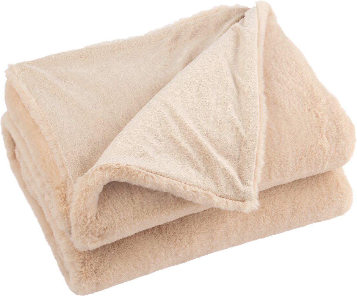 J-Line plaid Cutie - fleece deken – polyester – lichtcamel - 180 x 30 cm