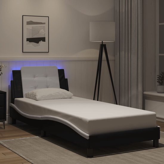vidaXL - Bedframe - met - LED - zonder - matras - "Zadar" - zwart - en - wit - 90x200 - cm