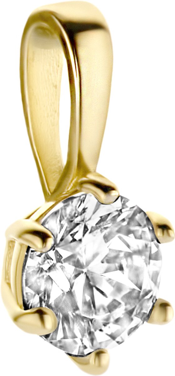 New Bling 9NBG-0201 Gouden Hangertje - Dames - Zirkonia - 4 mm - Solitair - 6 Poot zetting - 14 Karaat - Goud