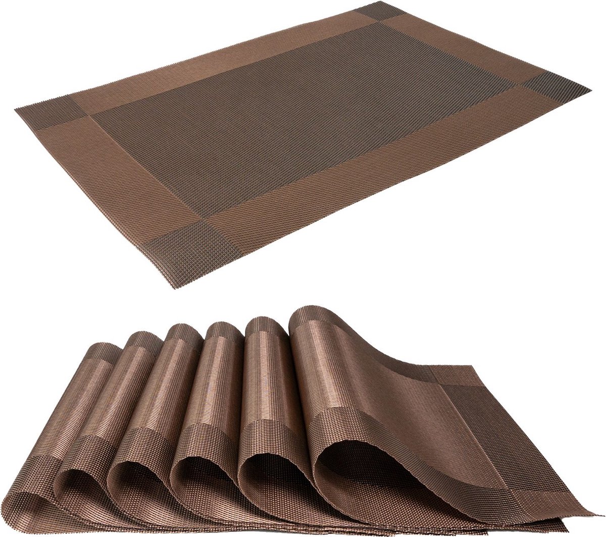 Intirilife 6x Placemat van PVC in Bruin - 45 x 30 cm - Tafelmat Onderzetter Afveegbaar Hittebestendig voor keuken Eettafel
