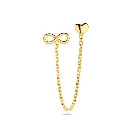 Boucle d'oreille double clou en Argent plaqué or (jaune) coeur et infini par pièce 1 micron 2103623