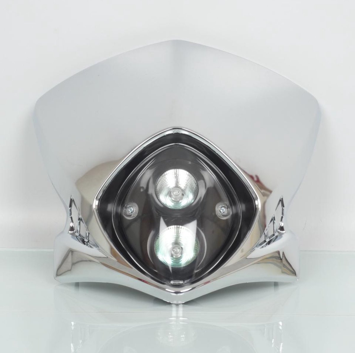 Plaque phare tête de fourche optique superposé Mad Whoops chromé pour moto stunt street Neuf