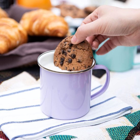 Camping Bekers Koffiebekers Set van 6 350 ml Kleurrijke Poedergecoate Metalen Kampeerbekers met Handvat voor Kamperen, Thuis, Feest, Kantoor, Herbruikbaar & Draagbaar — afbeelding 3