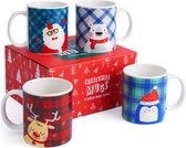 THE TWIDDLERS Set de 4 tasses de Noël avec coffret cadeau, 340 ml – Tasses à café en porcelaine – Cadeau pour la famille et les amis – Passe au lave-vaisselle