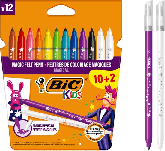 BIC Kids Magic - Viltstiften met Uitwisbare inkt - Stiften voor Kinderen - Kleurstiften met Medium Punt - 12 Stuks
