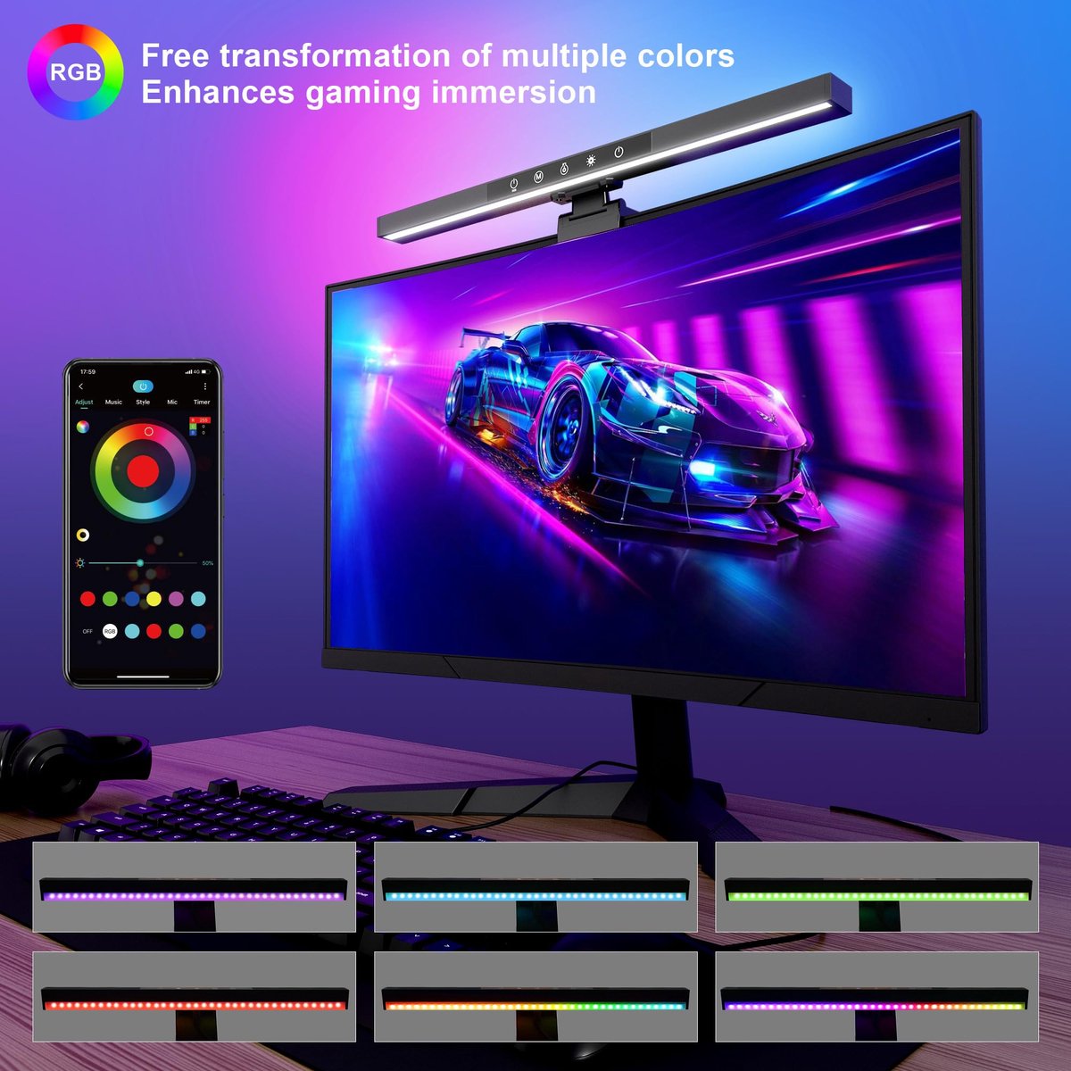 Kraftverdia Computermonitor lichtbalk-Slimme LED-schermlamp-Koel warm licht en RGB-achtergrondverlichting-APP thumbnail 6