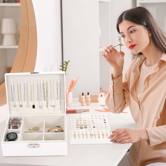 Boîte à bijoux à 2 niveaux pour femme – Étanche, verrouillable, parfaite pour les bagues et les colliers.