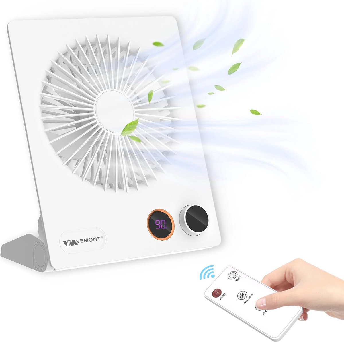Mini Tafelluchter met USB, Draagbare Ventilator met Afstandsbediening en 5000 mAh Accu