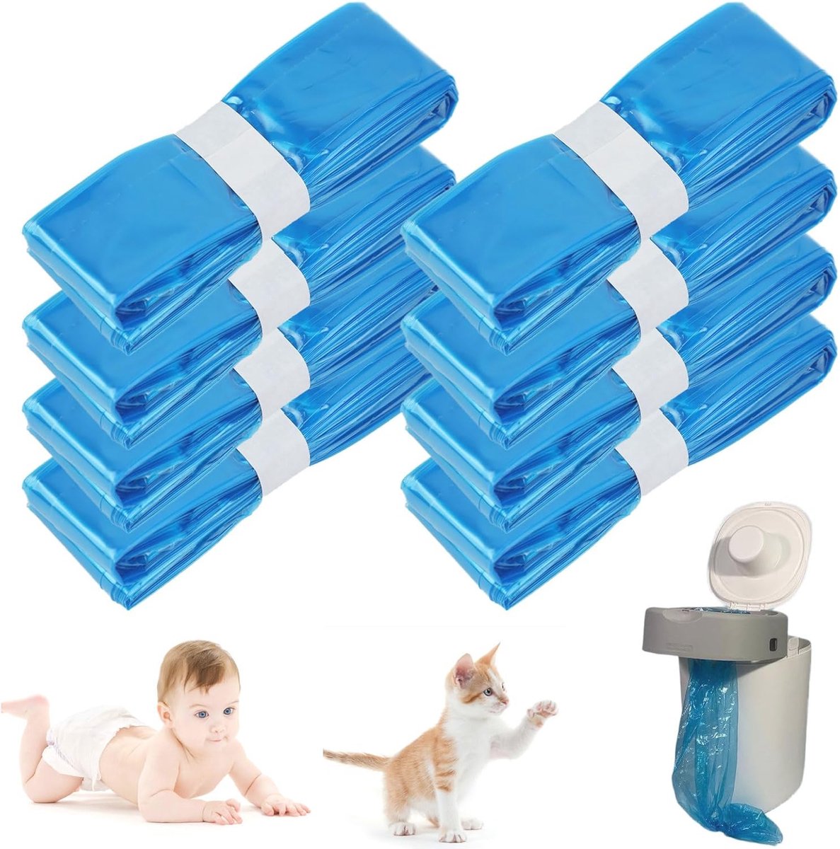 Goedkoopste Navulfolie voor Luieremmer en Kattenbakvulling - Geurloos en Lekvrij, 8 Stuks van 4,5m