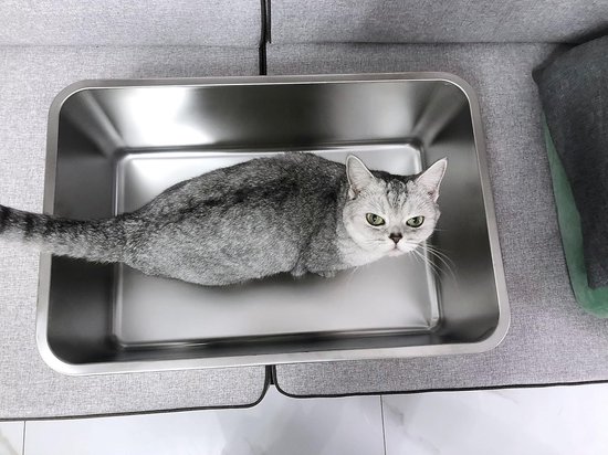 HOUSLUX Kattenbak, kattentoilet, grote kattenbak, nooit geuren, roestvrij, anti-aanbaklaag, glad oppervlak, kattentoilet, grote inhoud voor eenvoudige reiniging, roestvrij staal, 50 x 35 x 15 cm HOUSLUX Kattenbak, kattentoilet, grote kattenbak, nooit geuren, roestvrij, anti-aanbaklaag, glad oppervlak, kattentoilet, grote inhoud voor eenvoudige reiniging, roestvrij staal, 50 x 35 x 15 cm