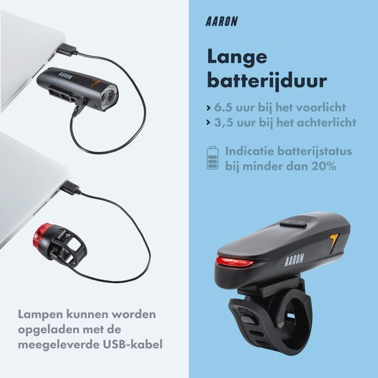 Oplaadbare Fietslampen Set - USB LED Voorlamp en Achterlamp voor Racefietsen, E-Bikes, en Mountainbikes - Waterdicht IPX5/IPX4 — afbeelding 3