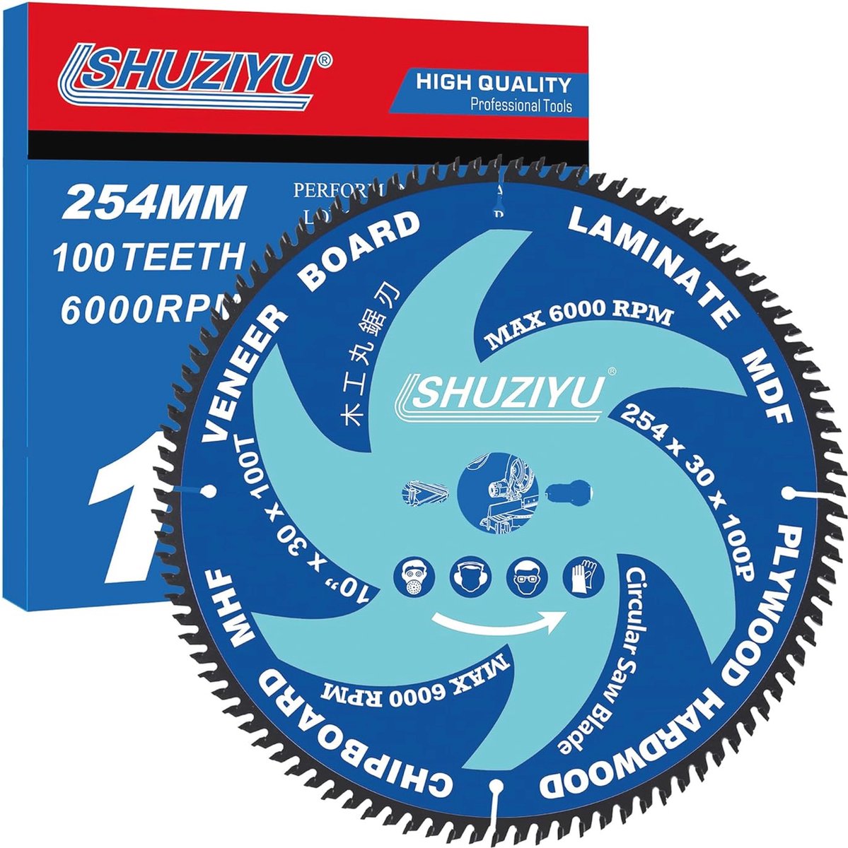 Cirkelzaagblad 254mm 100T met Sluitring voor Houtbewerking