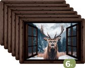 Sets de table - 6 pièces - 45x30 cm - Set de table en plastique - Transparent - Chevreuil - Animaux - Paysage - Hiver - Neige - Rural - Dessous de plat - Décoration de table - Accessoires de décoration de table de cuisine