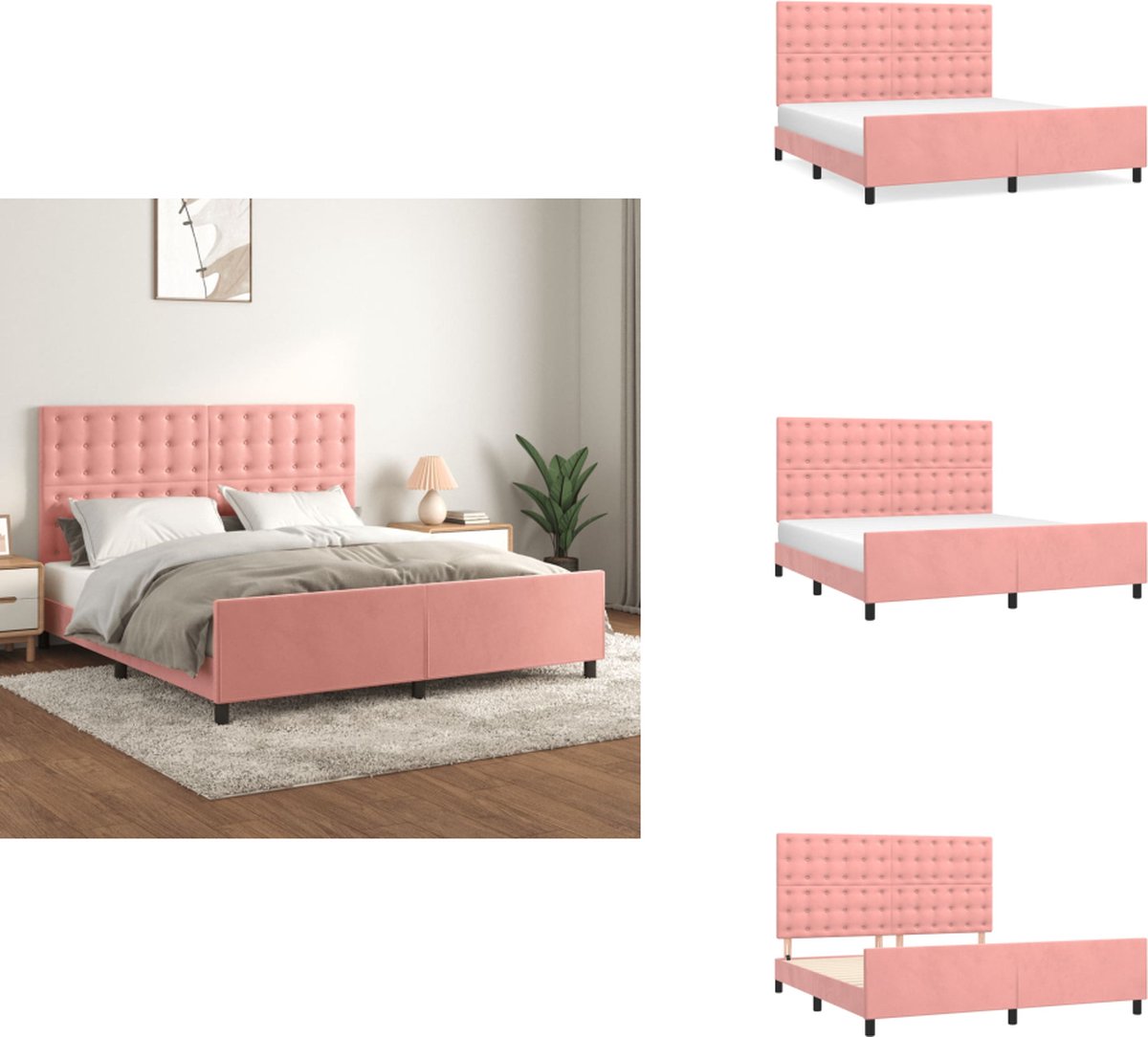 vidaXL Bedframe Met Hoofdeinde - Bedframes Met Hoofdeindes - Bed - Slaapmeubel - Bedframe met hoofdeinde fluweel roze 180x200 cm