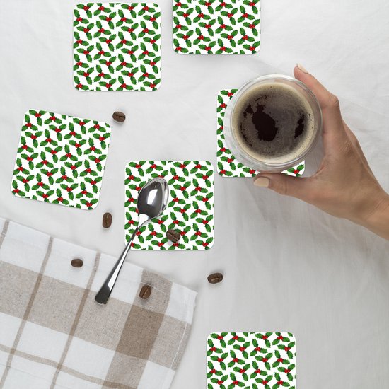 Sous-verres pour verres - Motifs - Noël - Gui - 10x10 cm - Sous-verres en verre - 6 pièces