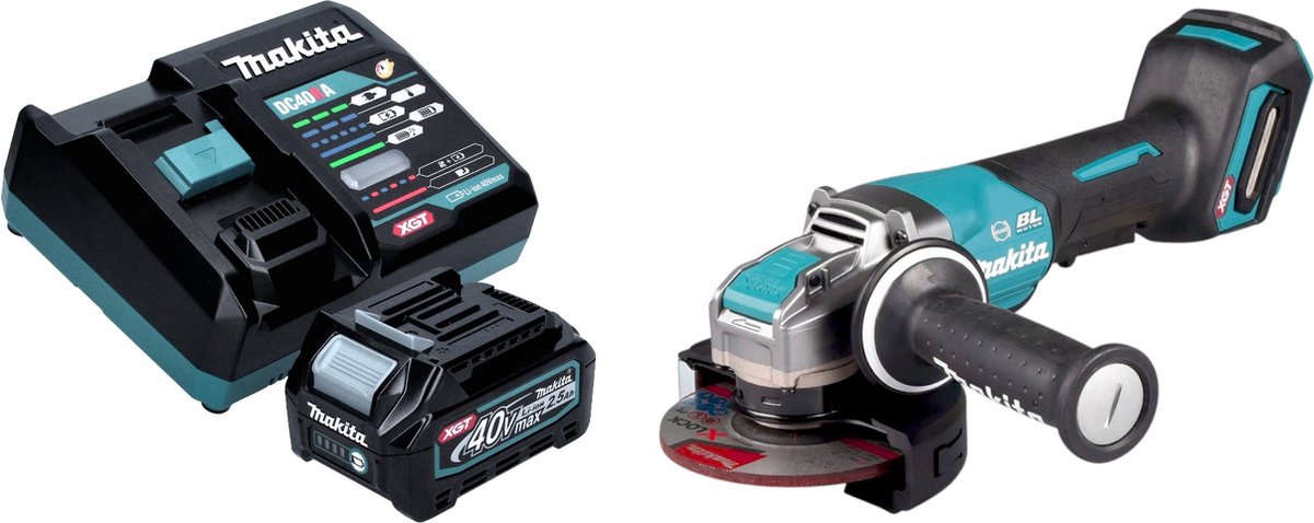 Makita GA 047 GD101 Accu haakse slijper 40 V max. 125 mm X-LOCK Brushless + 1x oplaadbare accu 2,5 Ah + lader