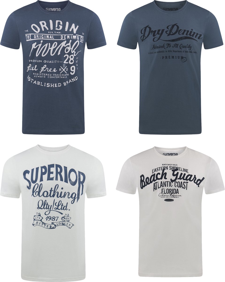 riverso Heren T-Shirt RIVLeon 4 Pack regular fit Veelkleurig L Ronde Hals Volwassenen - gemaakt van 100% katoen