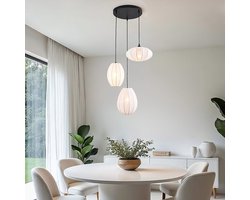 LumenXL 3-lichts japandi hanglamp - witte stoffen lampionnen - Fabrica