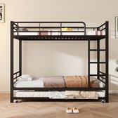 Bol.com Gutent IJzeren Stapelbed (Zonder matras) voor kinderen en tieners met uitschuifbaar bed met relingen Zwart 90x200cm & 90... aanbieding