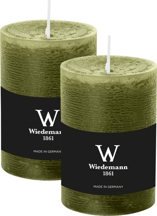 Wiedemann Bougie cylindrique/bougie pilier - 2x - bougie rustique - vert olive - 7 x 10 cm - 43 heures de combustion