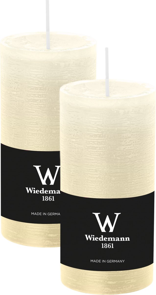 Wiedemann Cilinderkaars/stompkaars - 2x - rustieke kaars - ivoorwit - 6 x 12 cm - 42 branduren