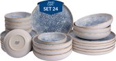 Bol.com James Cooke - Azure Vintage - Serviesset - 6 persoons - 24 delig - Blauw/Wit - Stoneware - Bordenset aanbieding