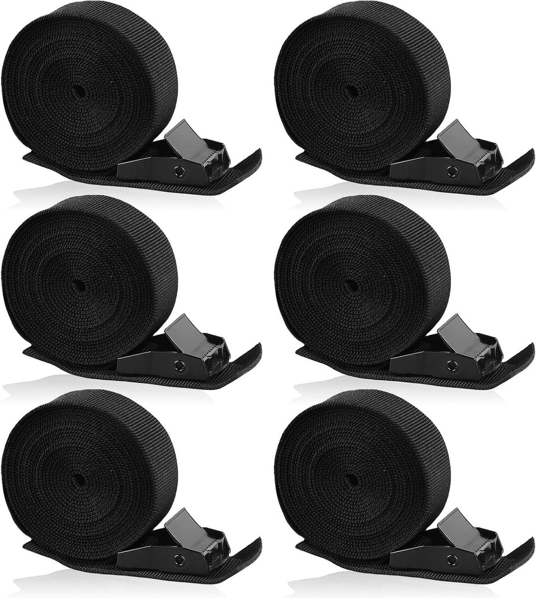 Spanriem sjorband 6 stuks - 25 cm x 25 m - verstelbare spanbanden - bevestigingsriem - klemsluiting - fiets motorfiets - bagagepakket camping - zwart