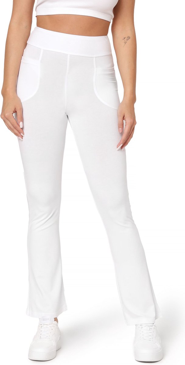 Bellivalini Dames Yogabroek - Sport - Vrijetijdsbroek - Lang - Viscose - Sportbroek - BLV-BLV50-282-YPF - Wit - XL