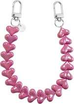 xoxo Wildhearts telefoonkoord - Funky Hearts - metaal fuchia - Geschikt voor iPhone - Geschikt voor Samsung - Universeel Phone Cord - Telefoonketting - Bedeltje voor telefoon - Telefoonhanger - kralenketting - Ketting met hartjes - Metaal fuchia