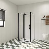 80x70x195cm douchecabine, met inklapbare vouwdeur en twee vaste zijwanden, 6mm helder EasyClean veiligheidsglas,mat zwarte aluminium frame, stabilisatiestang 45 cmX2