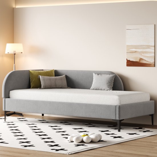 Canapé-lit Gutent, 90 x 200 cm, lit multifonctionnel avec sommier à lattes, tissu velours doux pour la peau, Grijs