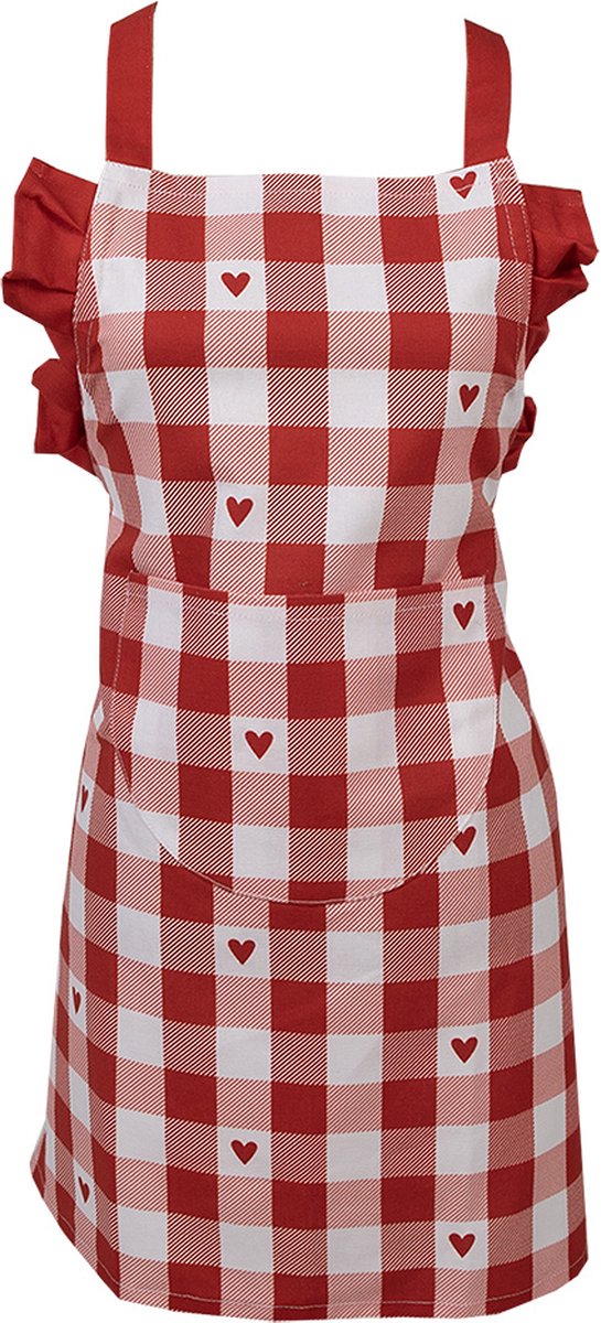 Clayre & Eef Kind Keukenschort 56x48 cm Wit Rood Katoen Hartjes
