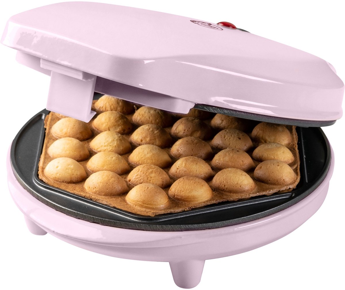 Bestron Bubbel Wafelijzer, wafelmaker voor bubbel wafels te vullen met ijs, chocola of fruit, met bakindicatielampje & antiaanbaklaag, 700 Watt, kleur: roze
