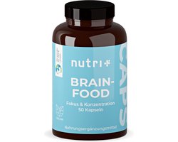 nutri+ Brainfood Capsules - Concentratie & focus - veganistisch supplement met cafeïne, choline, ginseng - 50 Capsules