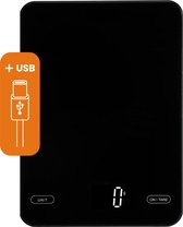 Bol.com Keukenweegschaal – digitaal & oplaadbaar – met LED display & tarra functie – tot 10kg – zwart aanbieding