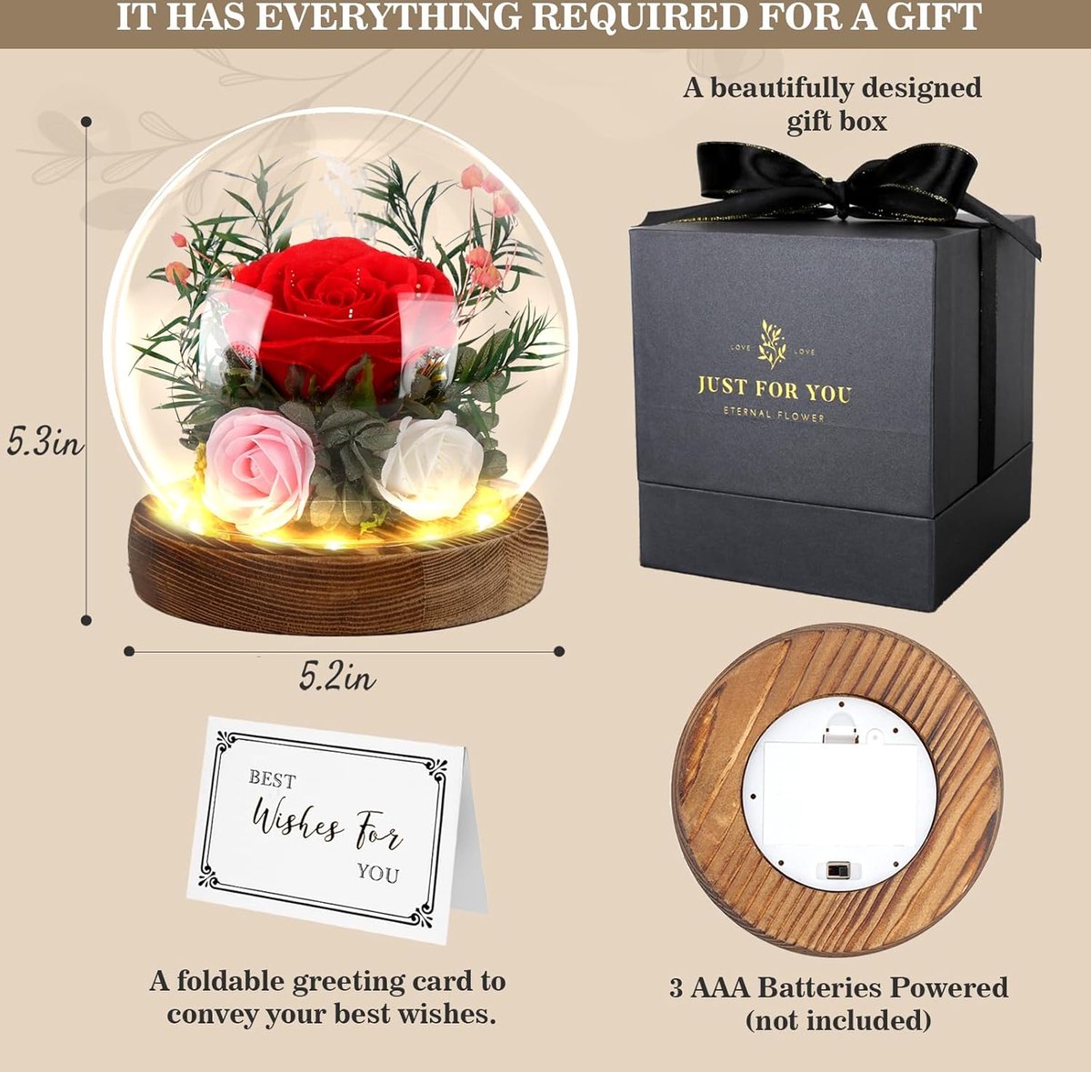 Eeuwige roos in glas, cadeaus voor vrouwen, rozen met ledverlichting, kerstcadeau, moederdagcadeau, mama, vriendin, oma en vrouw