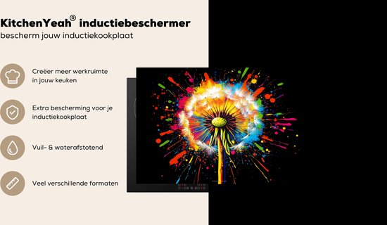 KitchenYeah® Protection plaque induction 75x55 cm - Pissenlit - Graffiti - Coloré - Fleurs - Protege plaque de cuisson - Couvre plaque induction - Protecteur d'induction - Cuisine