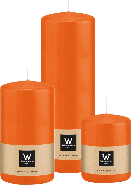 Wiedemann Bougies cylindriques/bougies pilier - lot de 3 - orange - 6x8/7x13/7x20 cm