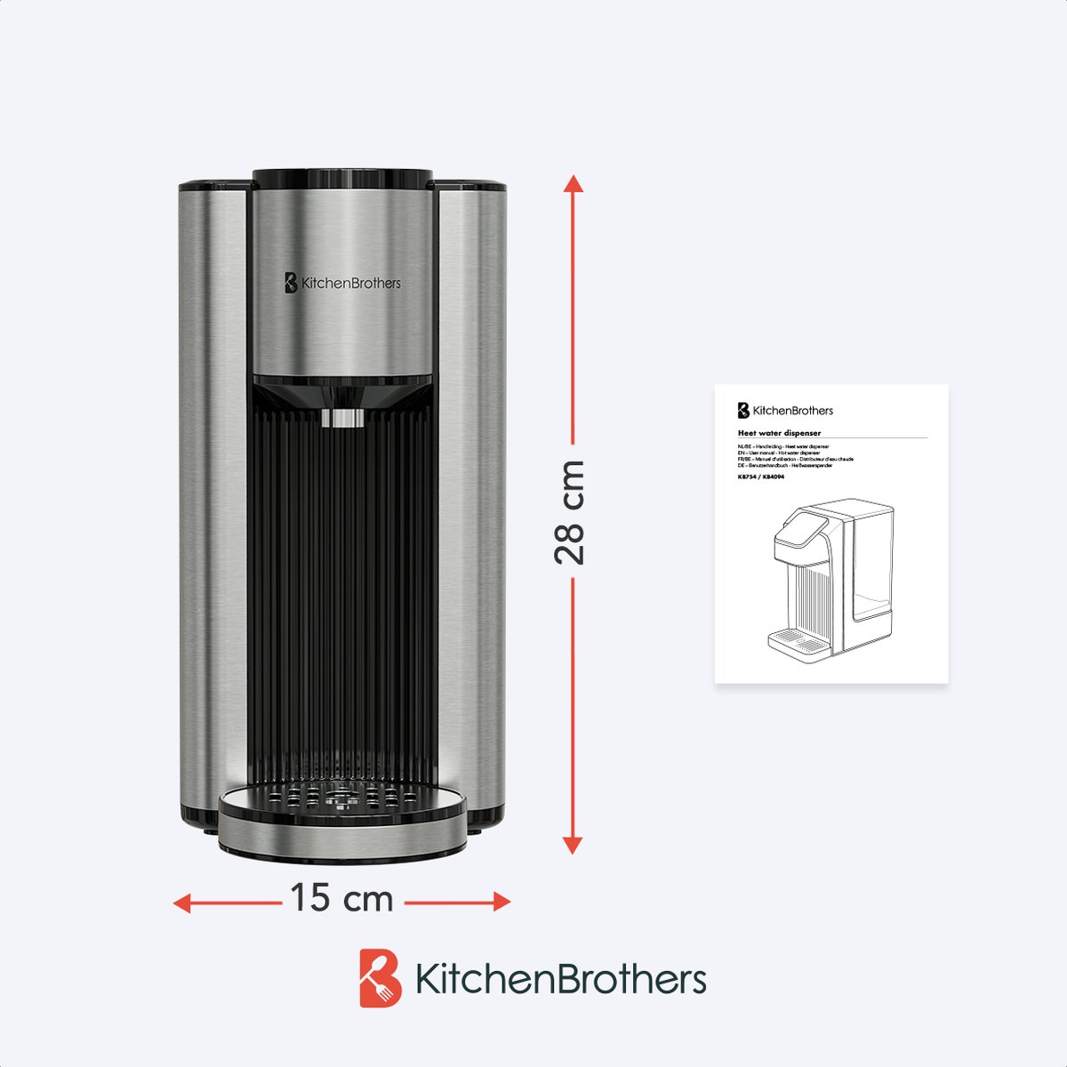 KitchenBrothers Heetwaterdispenser - 2.5L - Instant Waterkoker - BPA en PFAS Vrij - 3 standen van 150 t/m 300 ml - Heetwatertap - 40-100°C - RVS — afbeelding 7