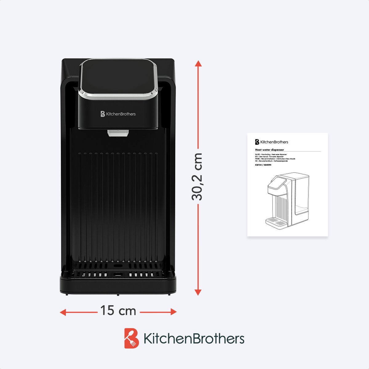 KitchenBrothers Heetwaterdispenser - 2.7L - Instant Waterkoker - BPA en PFAS Vrij - 7 standen van 100 t/m 400 ml - Heetwatertap - 40-100°C - Zwart — afbeelding 7