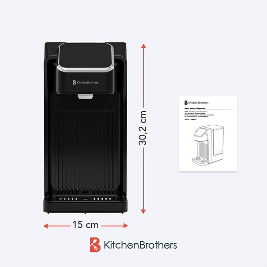 KitchenBrothers Distributeur d'eau chaude - Robinet d'eau chaude - 40-100°C - 100/150/200/250/300/350/400 ml - Bouilloire instantanée - 2,7L - Zwart